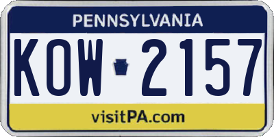 PA license plate KOW2157