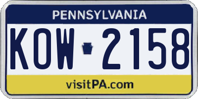 PA license plate KOW2158