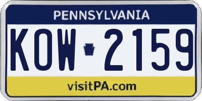 PA license plate KOW2159