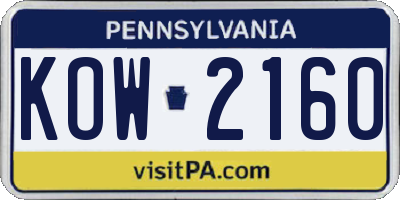 PA license plate KOW2160