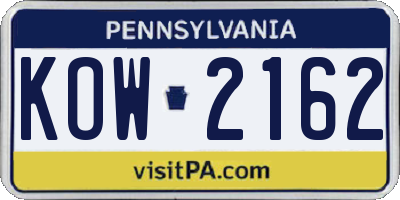 PA license plate KOW2162