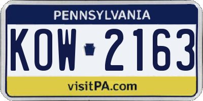 PA license plate KOW2163