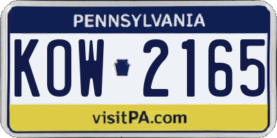 PA license plate KOW2165