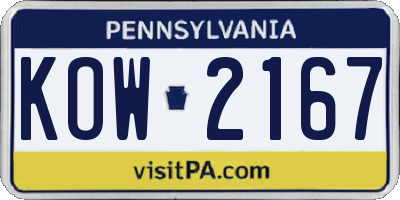 PA license plate KOW2167