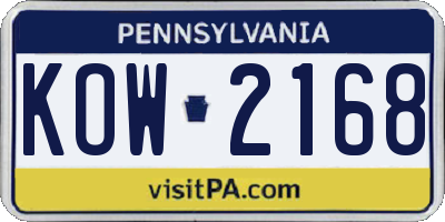 PA license plate KOW2168