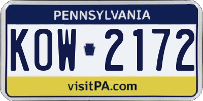 PA license plate KOW2172
