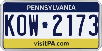 PA license plate KOW2173