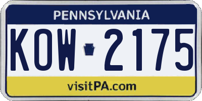 PA license plate KOW2175