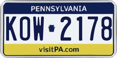 PA license plate KOW2178