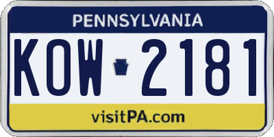 PA license plate KOW2181