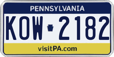 PA license plate KOW2182