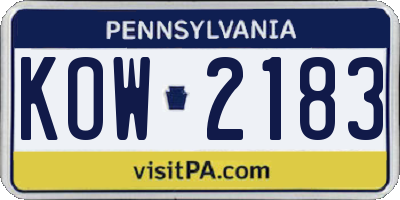 PA license plate KOW2183