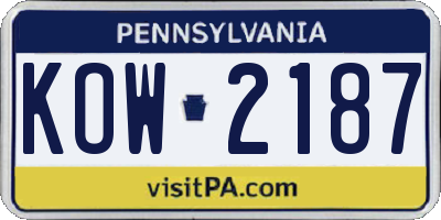PA license plate KOW2187
