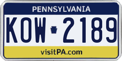 PA license plate KOW2189