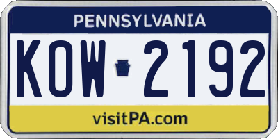 PA license plate KOW2192