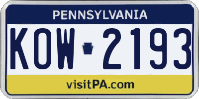 PA license plate KOW2193