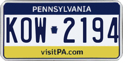 PA license plate KOW2194