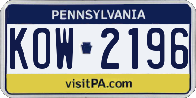 PA license plate KOW2196