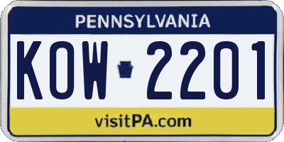 PA license plate KOW2201
