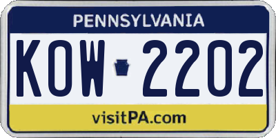 PA license plate KOW2202