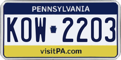 PA license plate KOW2203