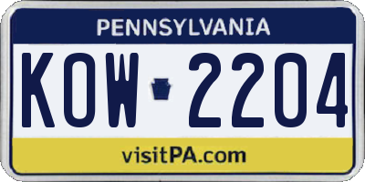 PA license plate KOW2204