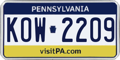 PA license plate KOW2209