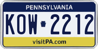 PA license plate KOW2212