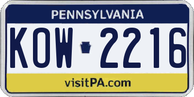PA license plate KOW2216