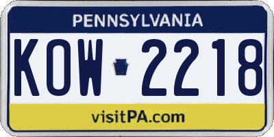 PA license plate KOW2218