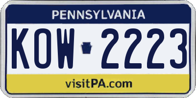 PA license plate KOW2223