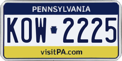 PA license plate KOW2225