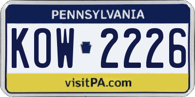 PA license plate KOW2226