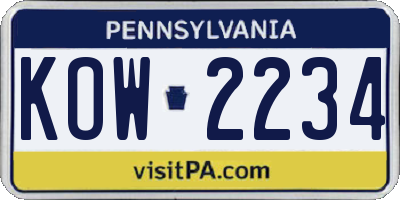 PA license plate KOW2234