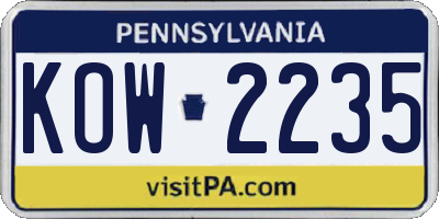 PA license plate KOW2235