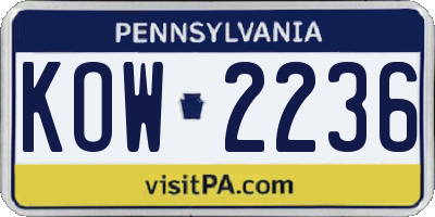 PA license plate KOW2236