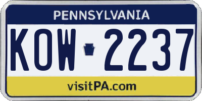 PA license plate KOW2237