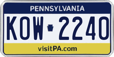 PA license plate KOW2240