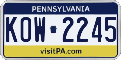 PA license plate KOW2245