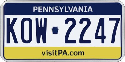 PA license plate KOW2247