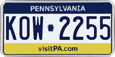 PA license plate KOW2255