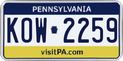 PA license plate KOW2259