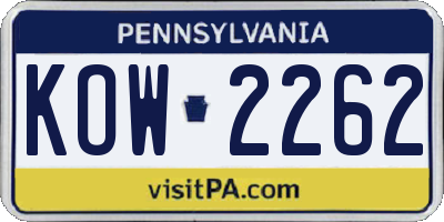 PA license plate KOW2262