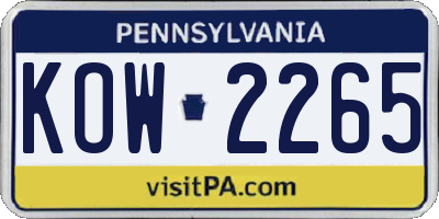 PA license plate KOW2265