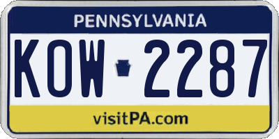 PA license plate KOW2287