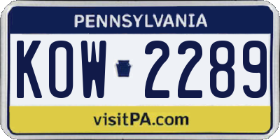 PA license plate KOW2289