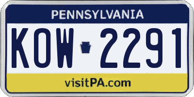 PA license plate KOW2291