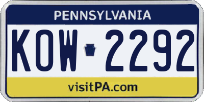 PA license plate KOW2292