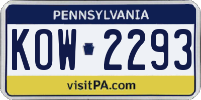 PA license plate KOW2293