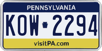PA license plate KOW2294